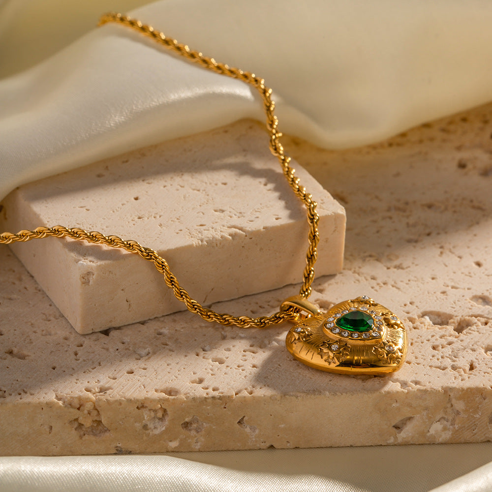 Gold-tone heart pendant necklace with blue stone and 41cm layered chain - trendy stainless steel everyday jewelry by Arza Accessories Australia 4