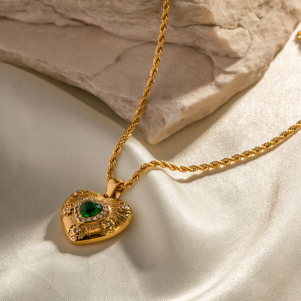 Gold-tone heart pendant necklace with blue stone and 41cm layered chain - trendy stainless steel everyday jewelry by Arza Accessories Australia 5