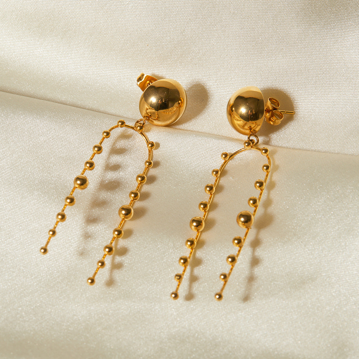 Gold-tone long drop earrings (6.25cm length, 1.5cm width) - lightweight stainless steel dangling jewelry for women 4