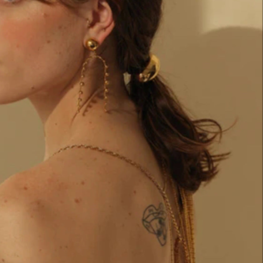 Gold-tone long drop earrings (6.25cm length, 1.5cm width) - lightweight stainless steel dangling jewelry for women 1