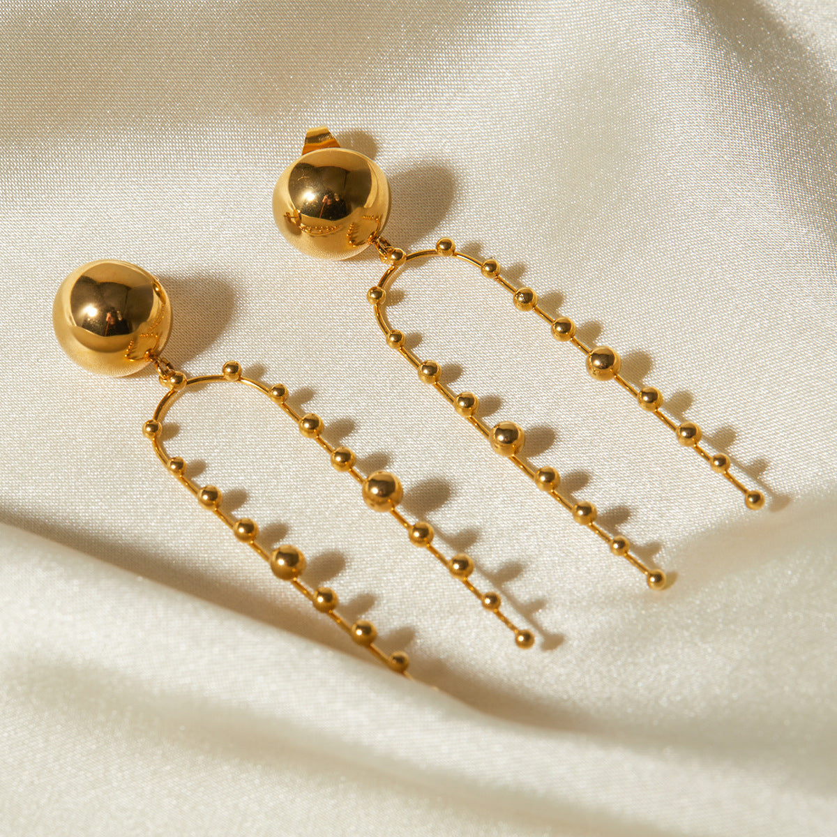 Gold-tone long drop earrings (6.25cm length, 1.5cm width) - lightweight stainless steel dangling jewelry for women 5