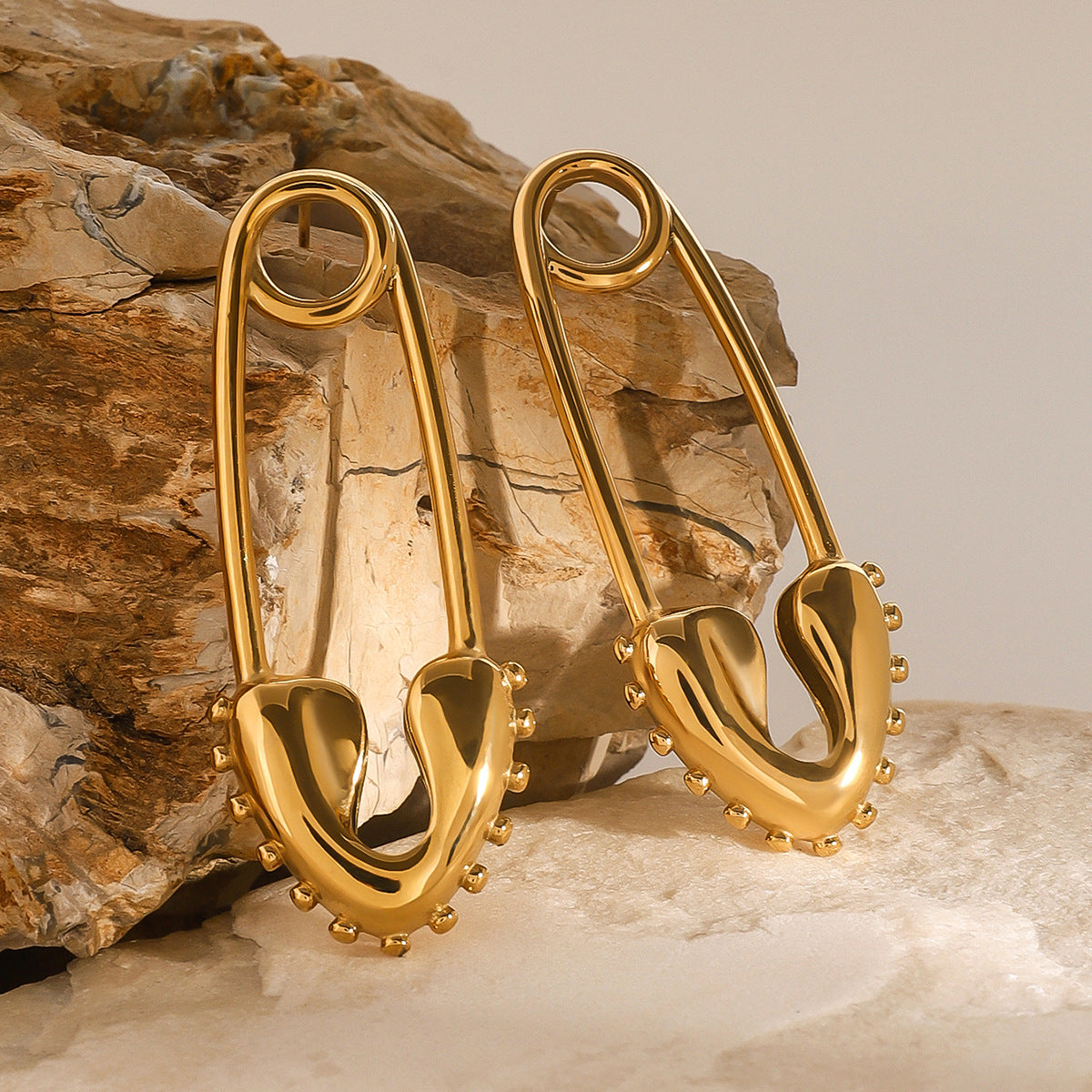 Gold-tone stainless steel minimalist safety pin earrings, 5.51cm length, edgy everyday jewelry 18