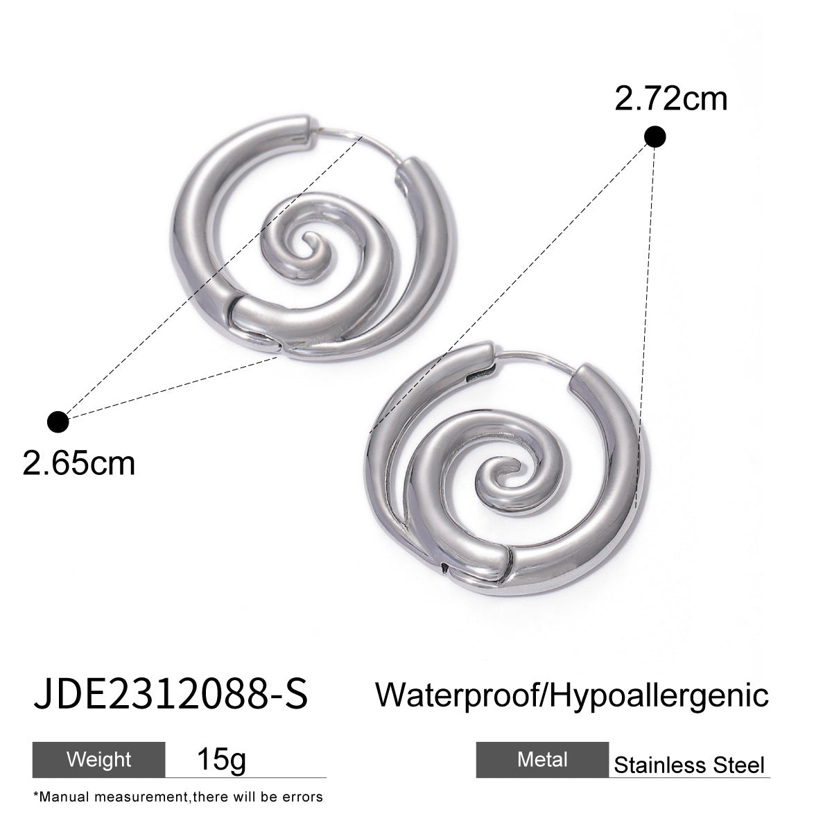 Modern gold-tone spiral hoop earrings (2.72cm) by Arza Accessories - waterproof stainless steel party jewelry with unique twist design 2
