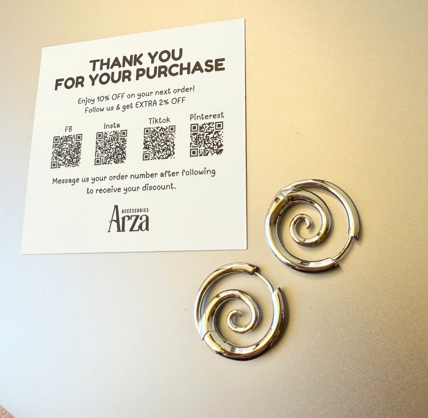 Modern gold-tone spiral hoop earrings (2.72cm) by Arza Accessories - waterproof stainless steel party jewelry with unique twist design 84