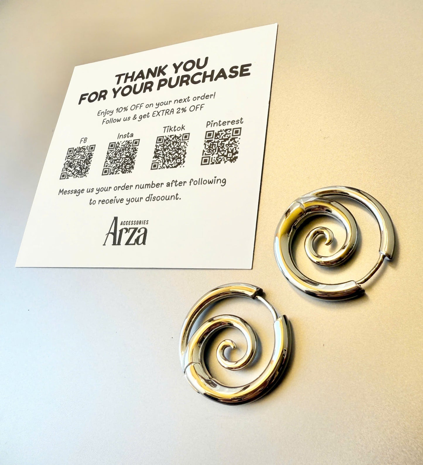 Modern gold-tone spiral hoop earrings (2.72cm) by Arza Accessories - waterproof stainless steel party jewelry with unique twist design 81