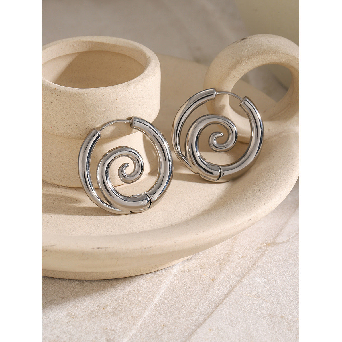Modern gold-tone spiral hoop earrings (2.72cm) by Arza Accessories - waterproof stainless steel party jewelry with unique twist design 12
