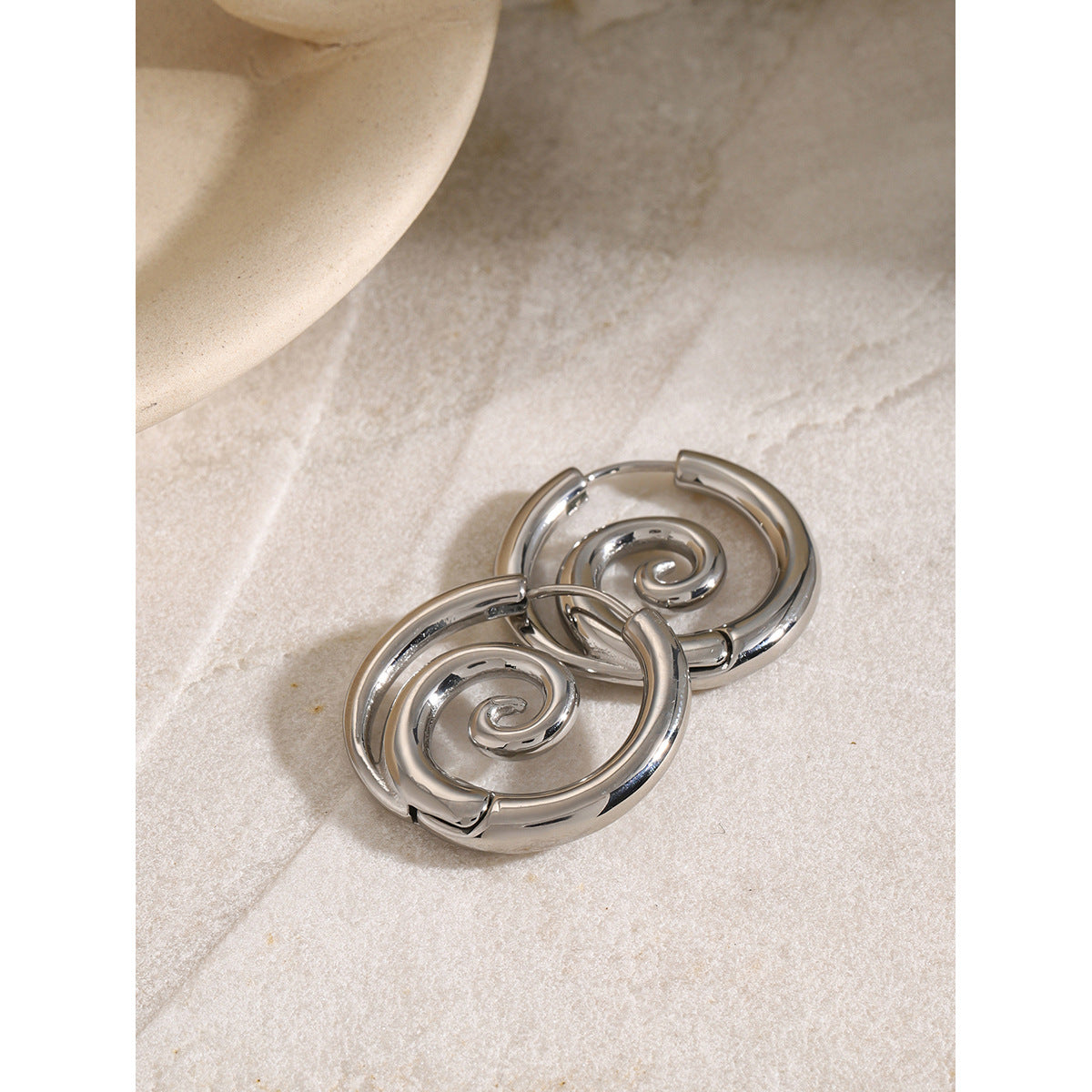 Modern gold-tone spiral hoop earrings (2.72cm) by Arza Accessories - waterproof stainless steel party jewelry with unique twist design 7