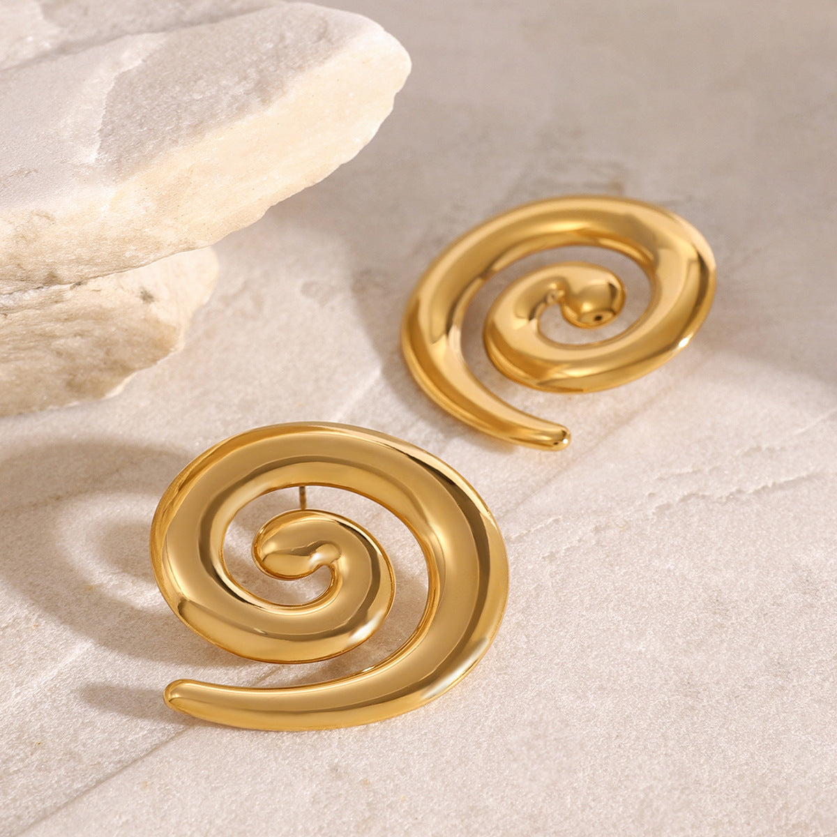 Gold-tone stainless steel spiral statement earrings, 3.76cm sculptural design, modern jewelry 2