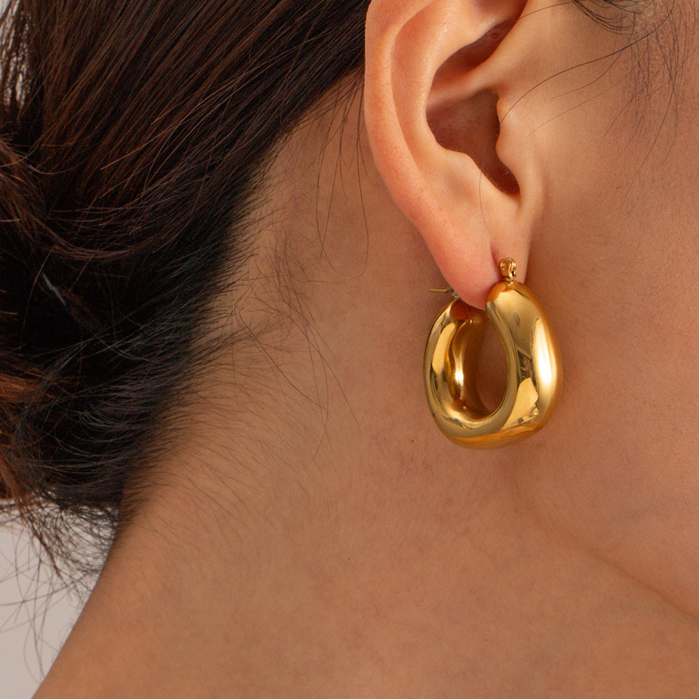 Gold-tone asymmetrical hoop earrings for women (3.02cm, 17.29g) - trendy stainless steel statement jewelry by Arza Accessories Australia - 7
