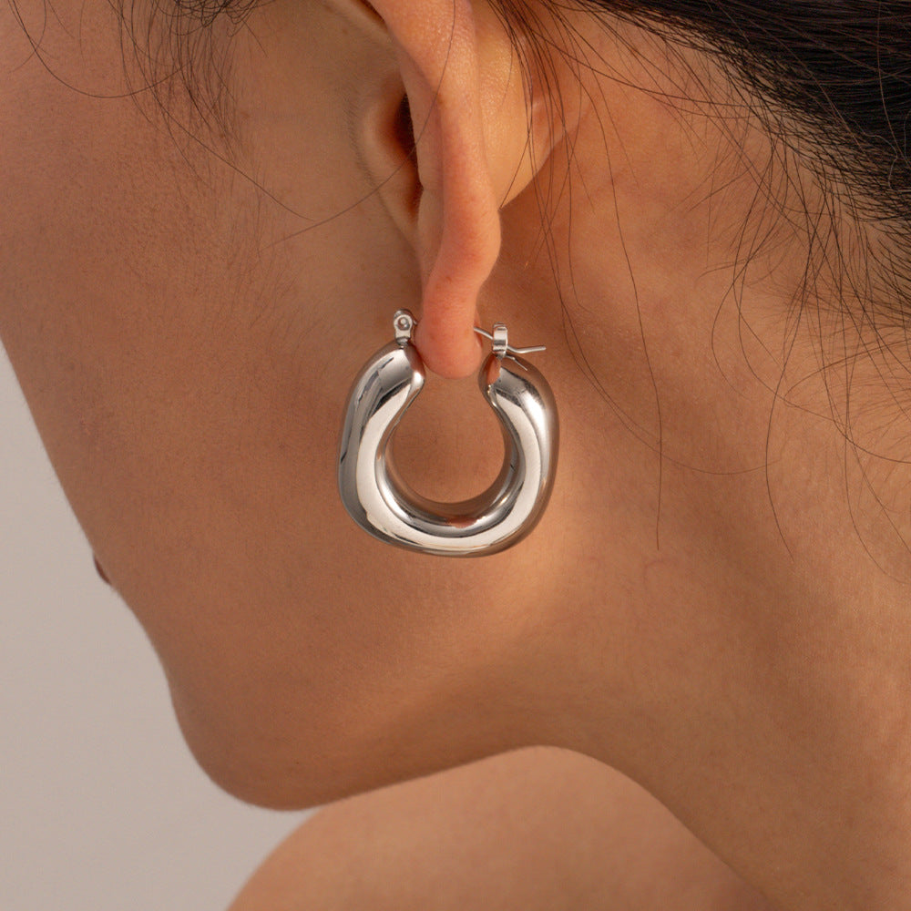 Gold-tone asymmetrical hoop earrings for women (3.02cm, 17.29g) - trendy stainless steel statement jewelry by Arza Accessories Australia - 2