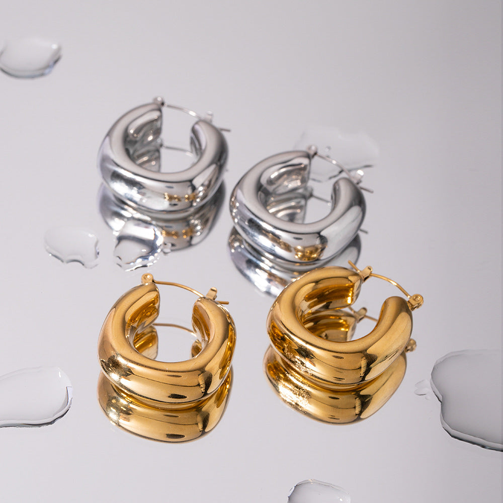 Gold-tone asymmetrical hoop earrings for women (3.02cm, 17.29g) - trendy stainless steel statement jewelry by Arza Accessories Australia - 3