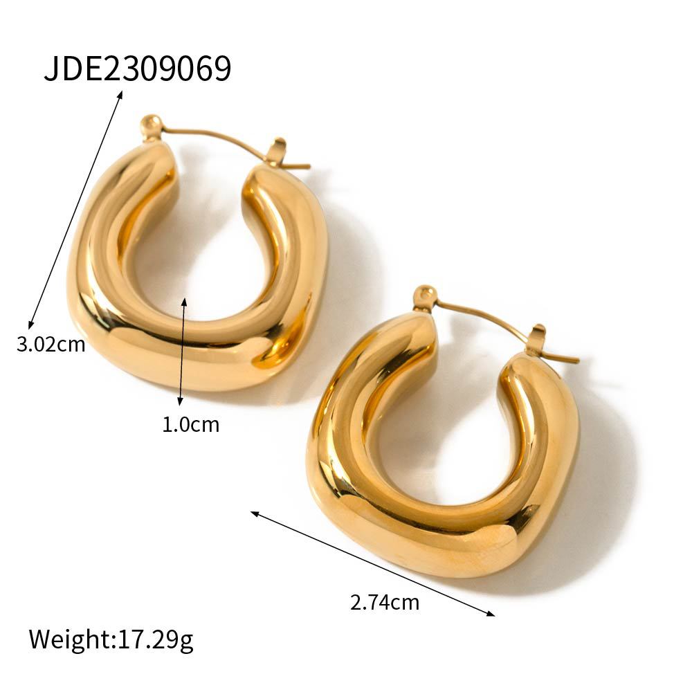 Gold-tone asymmetrical hoop earrings for women (3.02cm, 17.29g) - trendy stainless steel statement jewelry by Arza Accessories Australia - 4