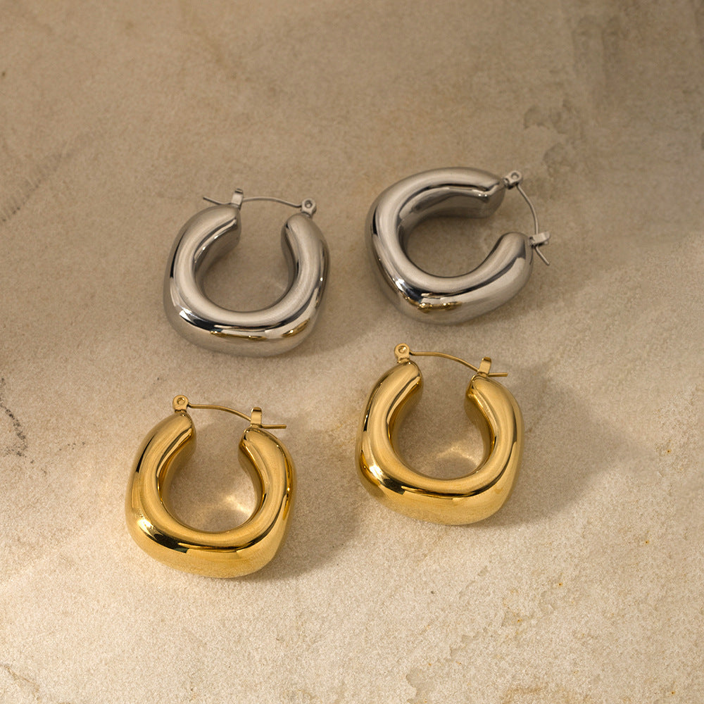 Gold-tone asymmetrical hoop earrings for women (3.02cm, 17.29g) - trendy stainless steel statement jewelry by Arza Accessories Australia - 5