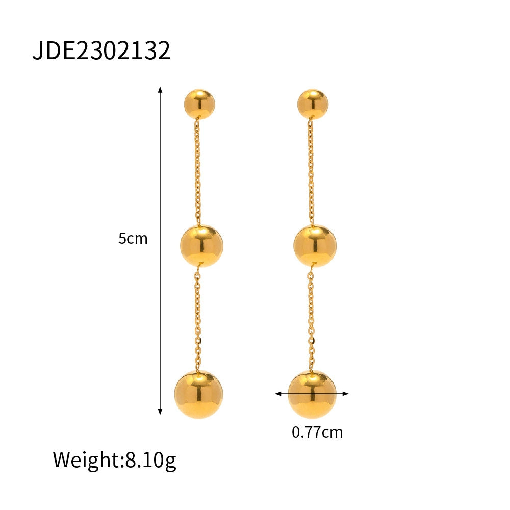 Gold ball dangle earrings for women (5cm length) - trendy casual jewelry with modern design 3