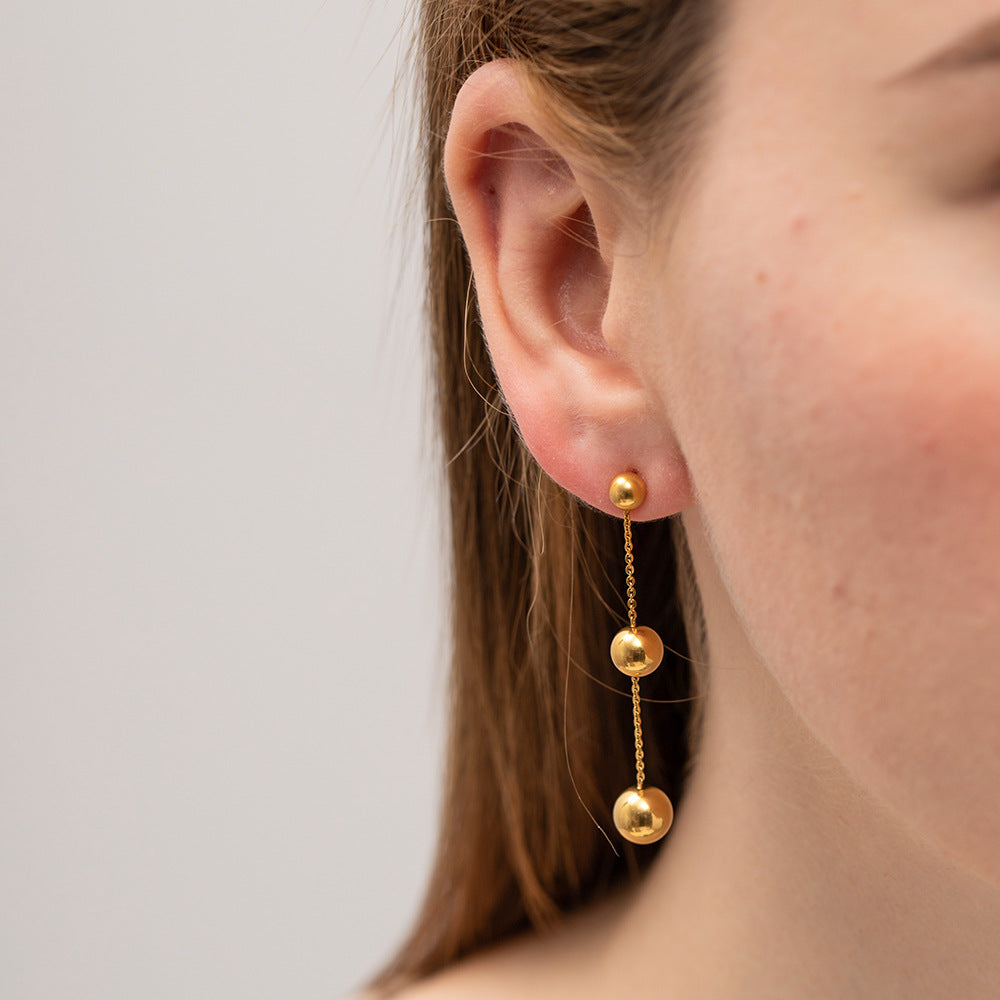 Gold ball dangle earrings for women (5cm length) - trendy casual jewelry with modern design 1