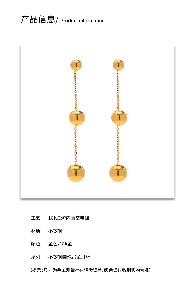 Gold ball dangle earrings for women (5cm length) - trendy casual jewelry with modern design 6
