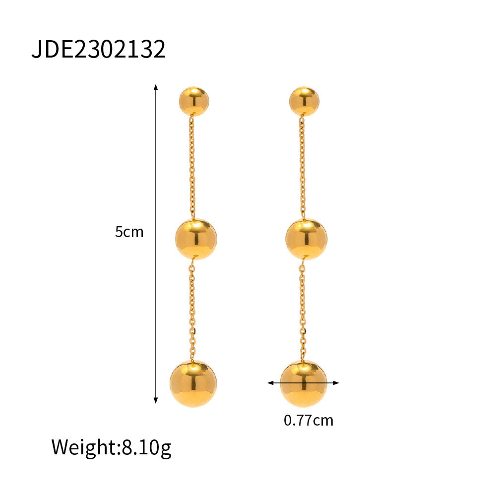 Gold ball dangle earrings for women (5cm length) - trendy casual jewelry with modern design 7
