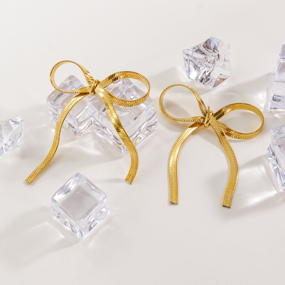 Hypoallergenic gold and silver bow earrings (55mm) - minimalist dangle jewelry for women 1