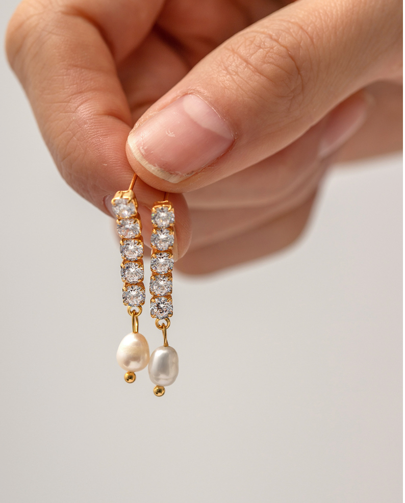 Hypoallergenic gold pearl dangle earrings (3.4cm) for women - casual and party jewelry 2