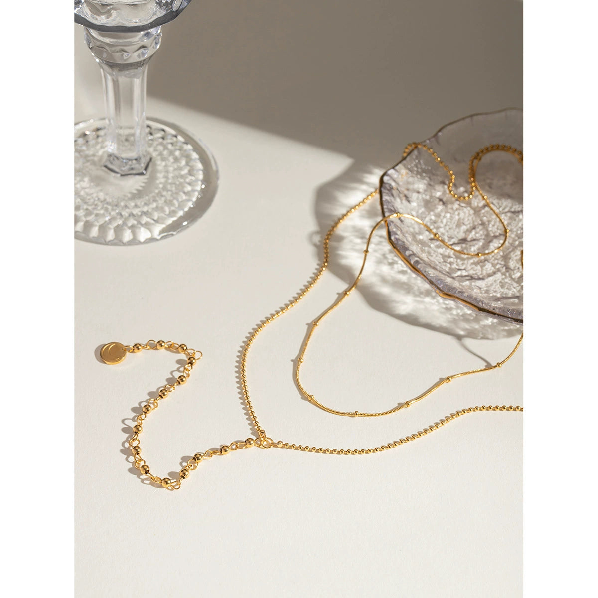 Two-layer gold necklace set showing 40+5cm and 50+5cm chains with 12mm coin charm 6