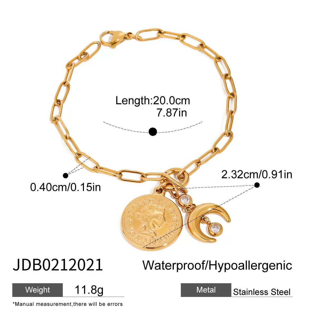 Gold round charm bracelet by Azra Accessories – bold 2.32cm charm with 20cm adjustable chain for everyday wear 6