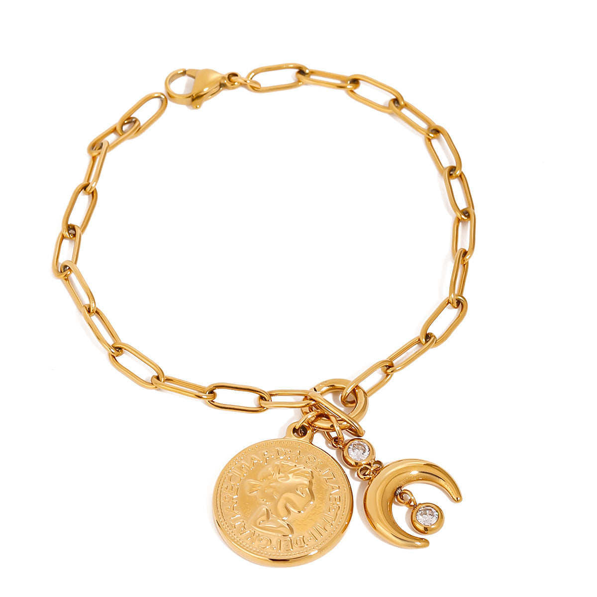 Gold round charm bracelet by Azra Accessories – bold 2.32cm charm with 20cm adjustable chain for everyday wear 2