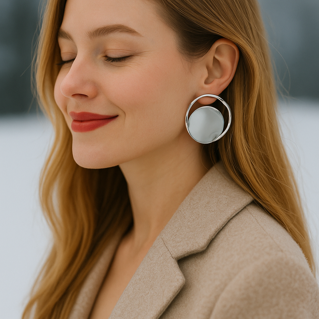 Minimalist silver-tone hoop earrings 4.19cm, lightweight stainless steel waterproof jewelry for everyday wear | Arza Accessories Australia - 18
