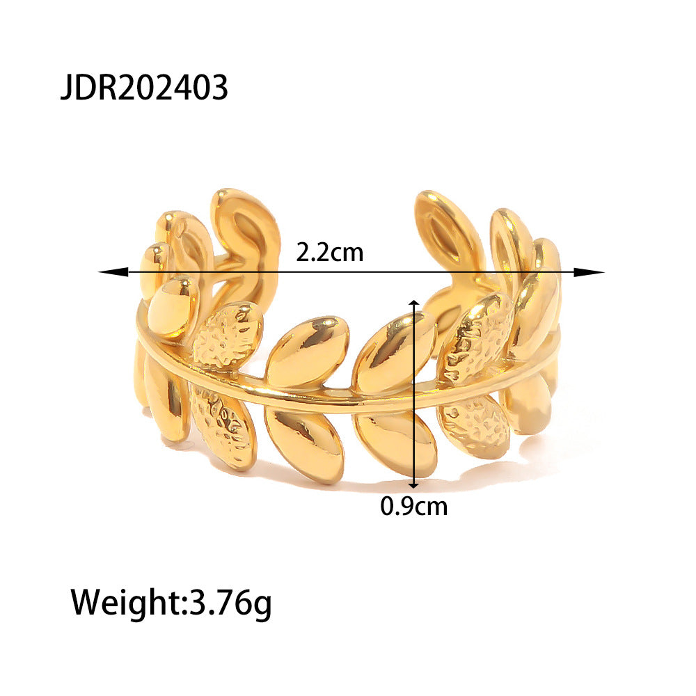 Adjustable gold leaf stackable rings set - feminine jewelry gift for women (3.76g) - 6