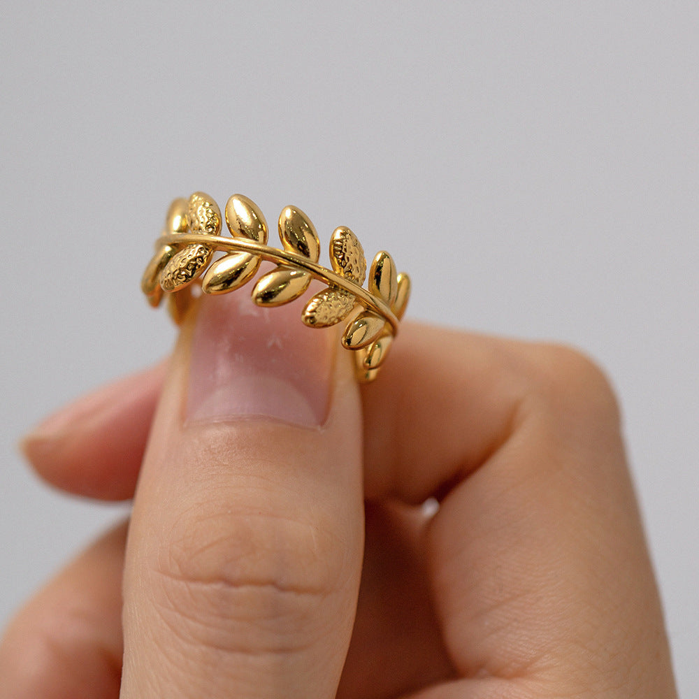 Adjustable gold leaf stackable rings set - feminine jewelry gift for women (3.76g) - 23