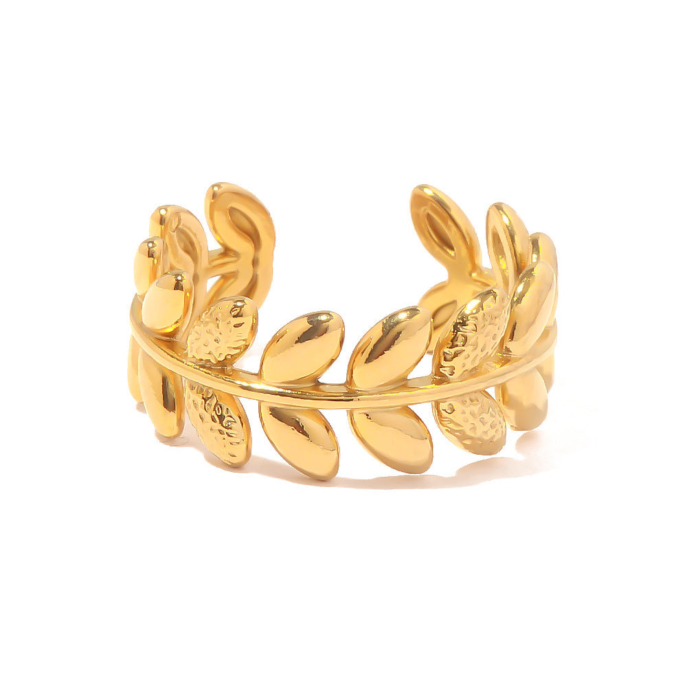 Adjustable gold leaf stackable rings set - feminine jewelry gift for women (3.76g) - 24