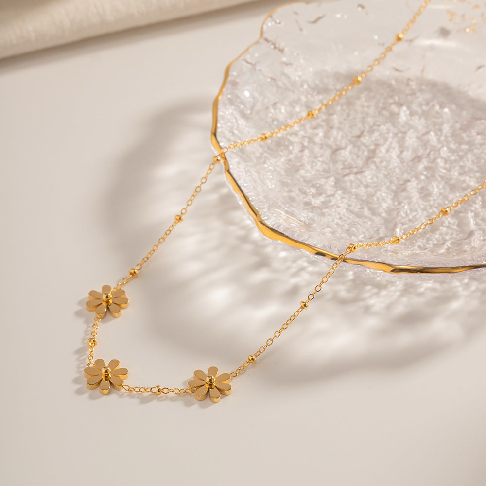 Gold floral charm necklace for women, lightweight adjustable everyday jewelry 7
