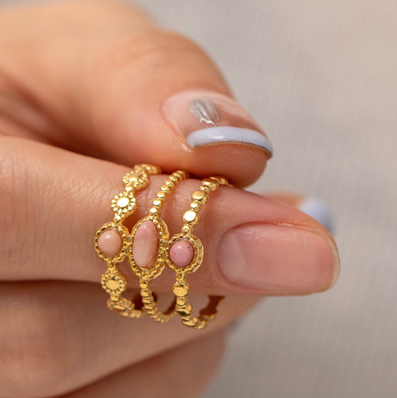 Adjustable chunky gold statement ring with pink stone - bold everyday jewelry for women (2.86g) - 8