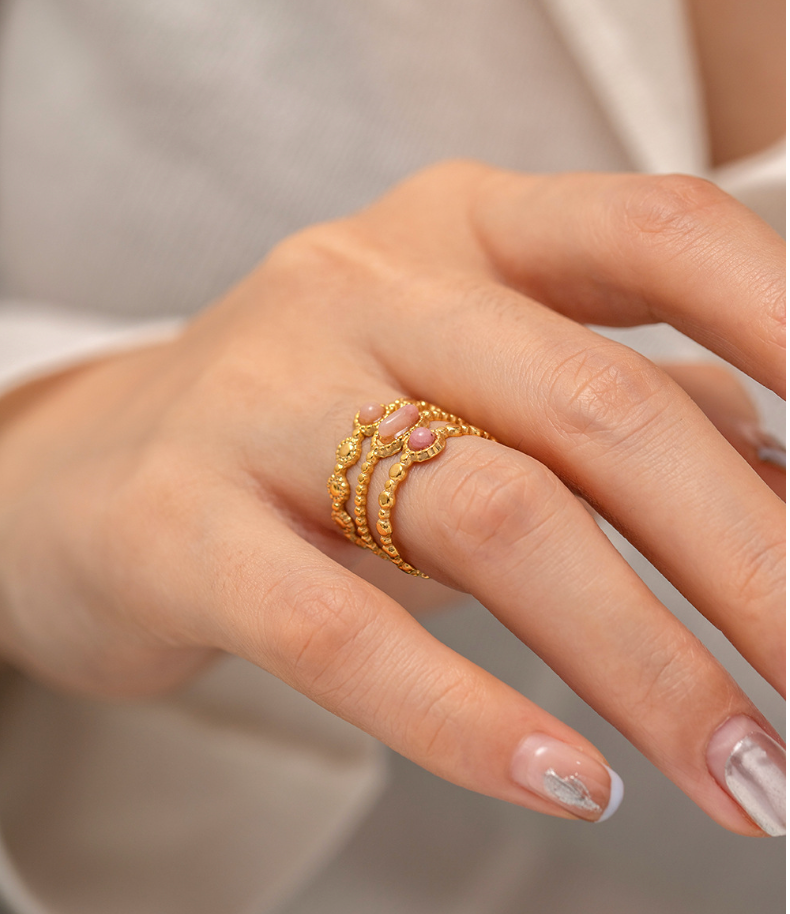 Adjustable chunky gold statement ring with pink stone - bold everyday jewelry for women (2.86g) - 10