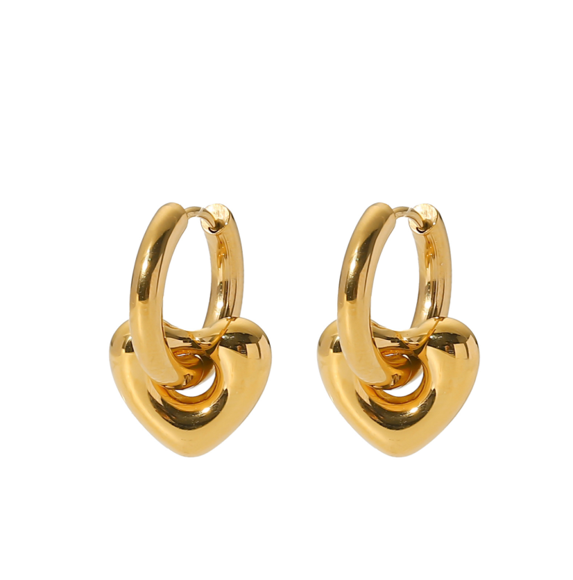 Gold heart-shaped earrings for women (2.2cm x 1.5cm), simple elegant design for daily wear or special occasions. 5