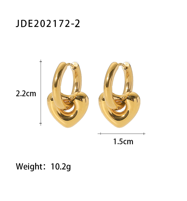 Gold heart-shaped earrings for women (2.2cm x 1.5cm), simple elegant design for daily wear or special occasions. 6