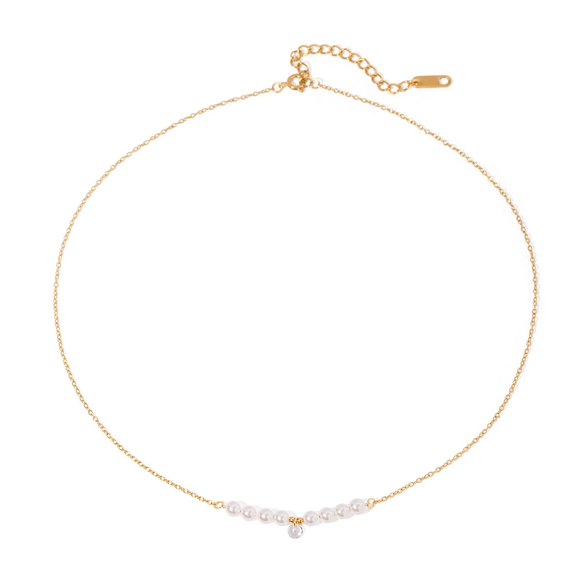 Minimalist gold necklace with pearl accent showing adjustable 40+5cm chain and delicate 2.15g design 6