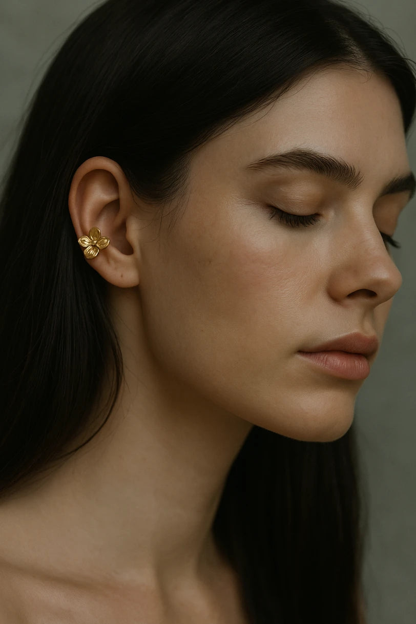 Gold hoop earrings with yellow beads for women – trendy waterproof and hypoallergenic stainless steel ear cuffs (no piercing required), lightweight everyday jewelry