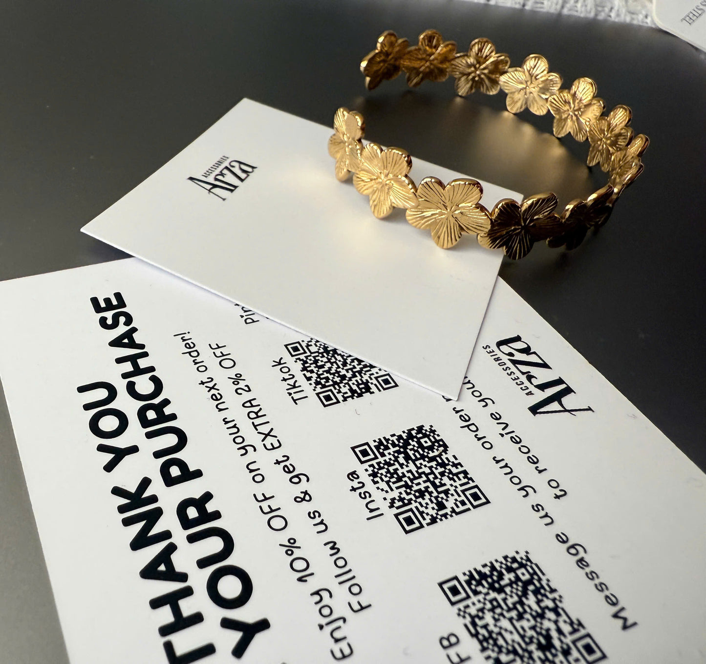 Simple Floral Adjustable Gold Bracelet for Women - Stainless Steel Everyday Trendy Wear - Arza Accessories