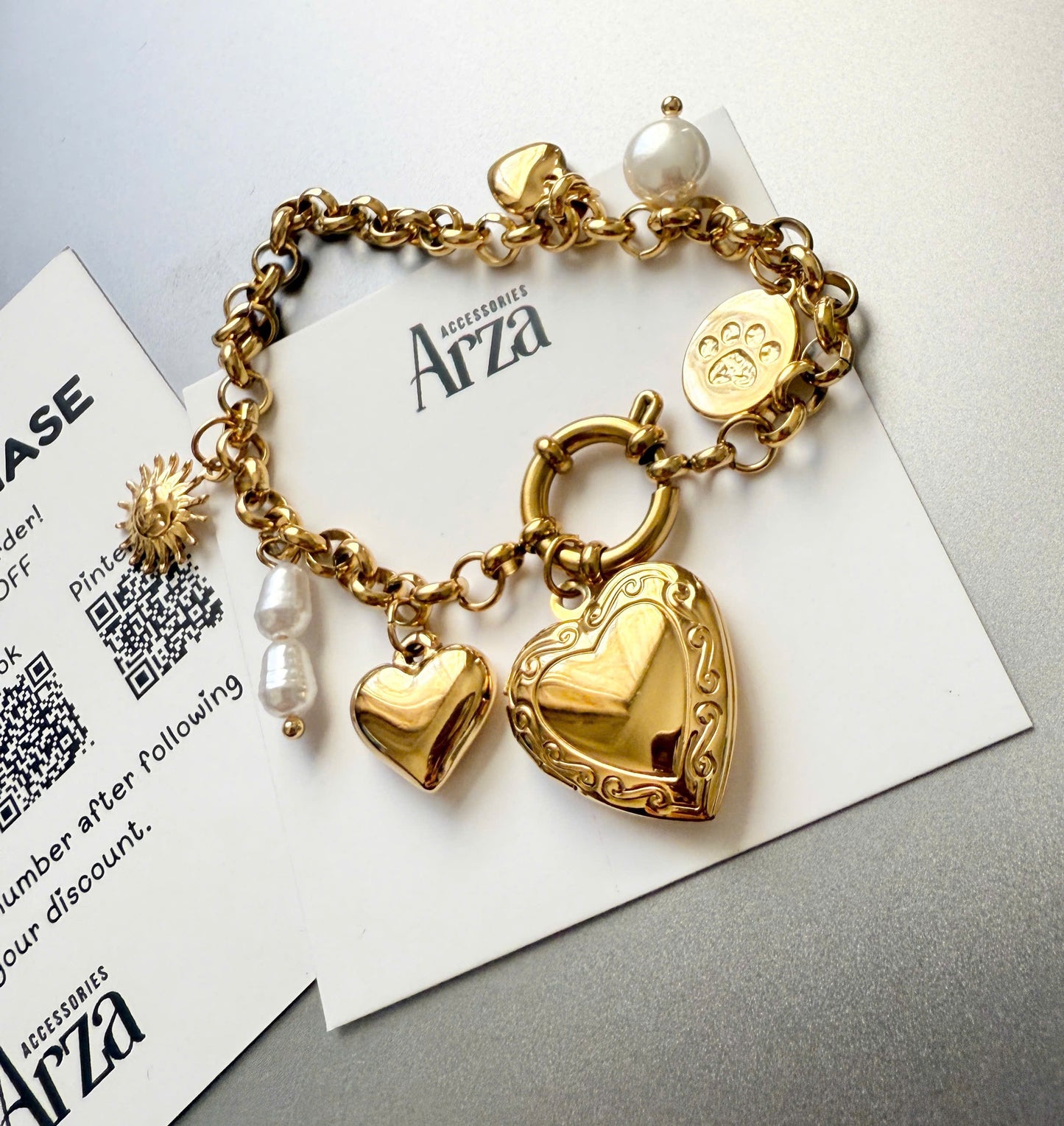 Personalized Bracelets for Women | Gold Bold Heart Charm Adjustable Size | Everyday & Gift Wear | Arza Accessories
