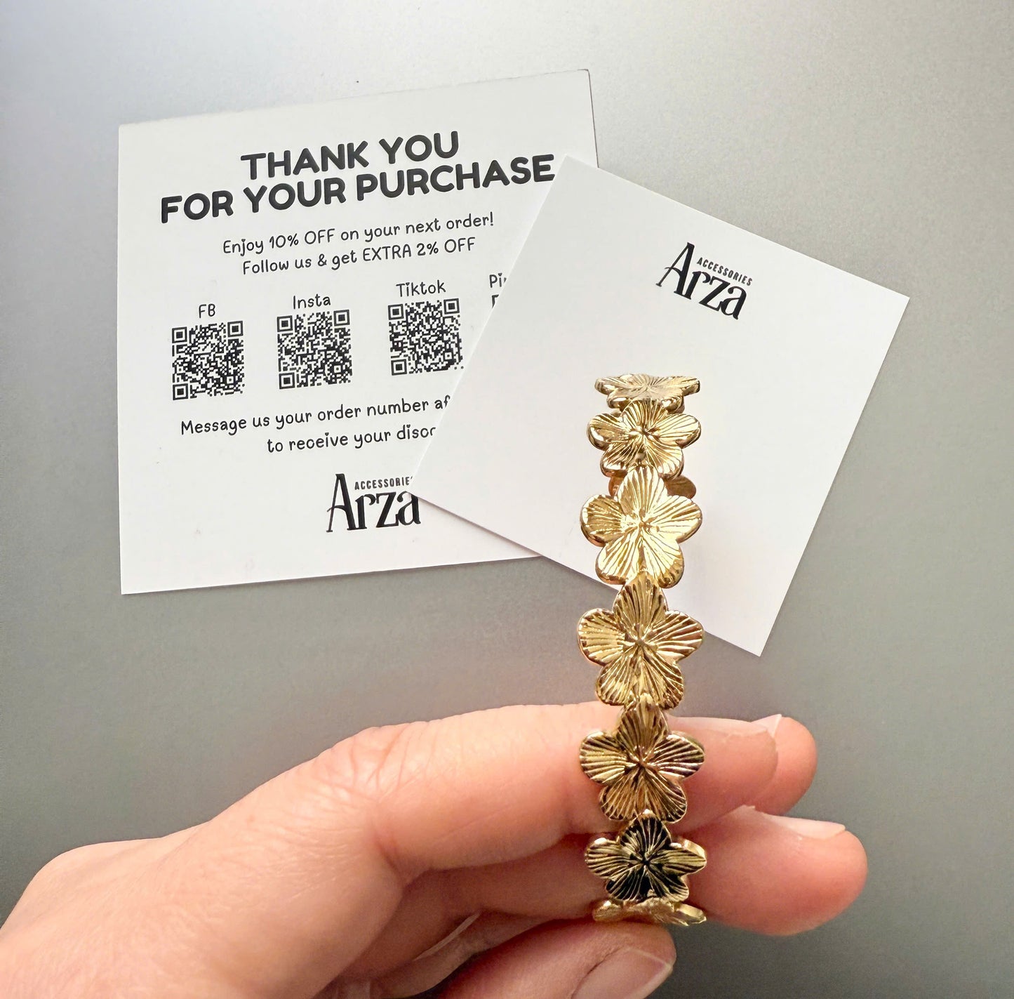 Simple Floral Adjustable Gold Bracelet for Women - Stainless Steel Everyday Trendy Wear - Arza Accessories
