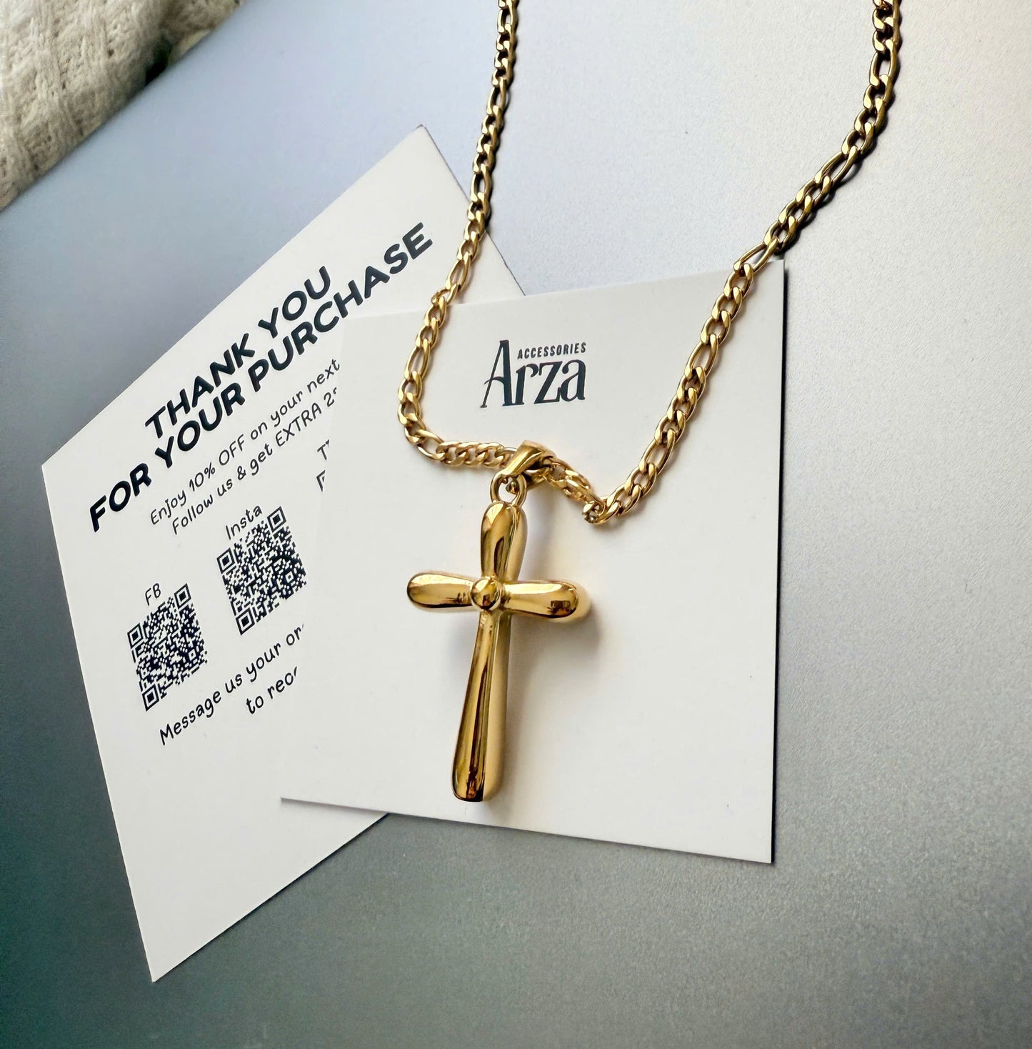 Gold Tone Cross Pendant Necklace for Women - Affordable Stainless Steel Everyday & Party Jewelry, Lightweight 13.2g Waterproof & Hypoallergenic - Arza Accessories