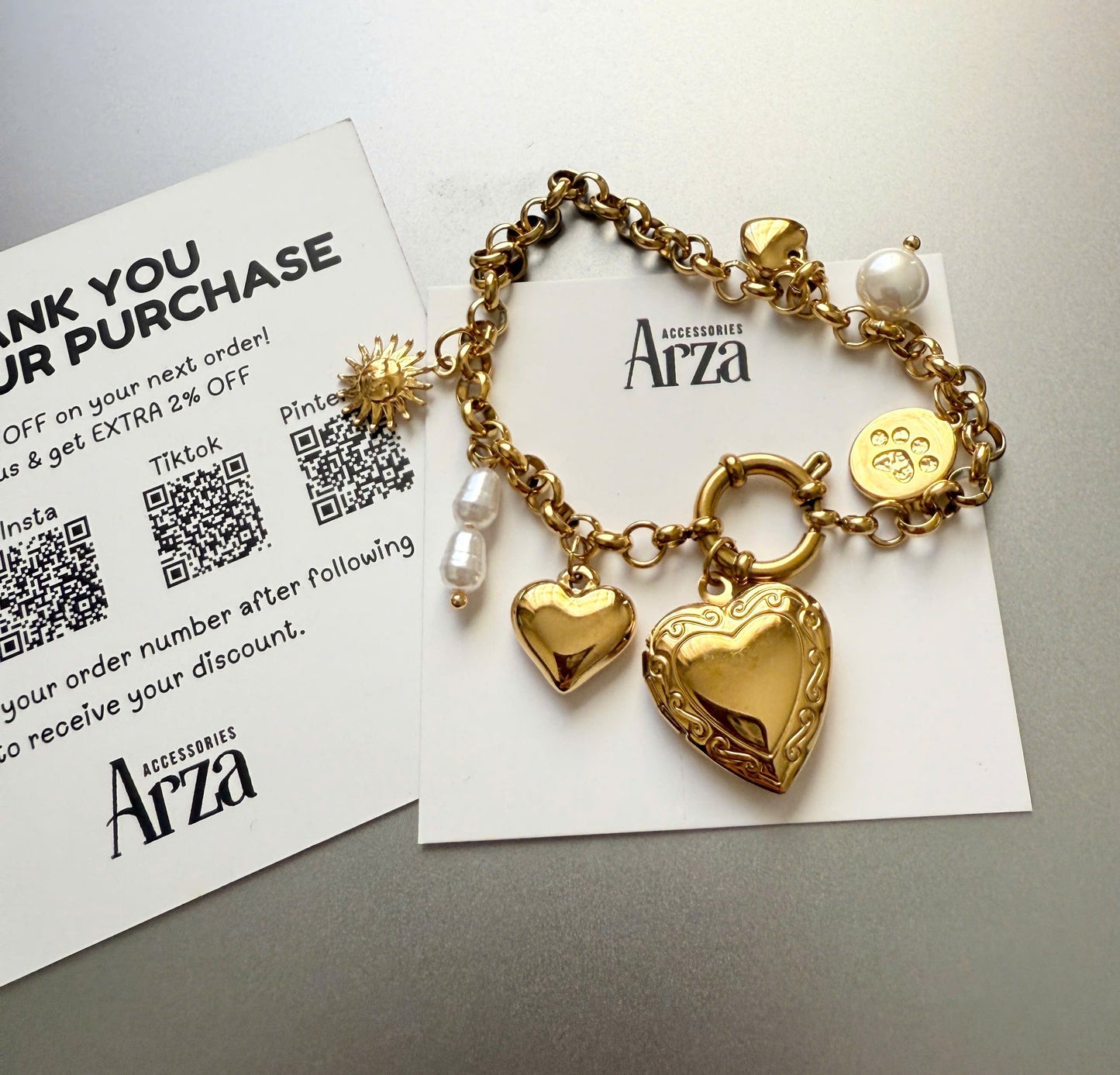 Personalized Bracelets for Women | Gold Bold Heart Charm Adjustable Size | Everyday & Gift Wear | Arza Accessories