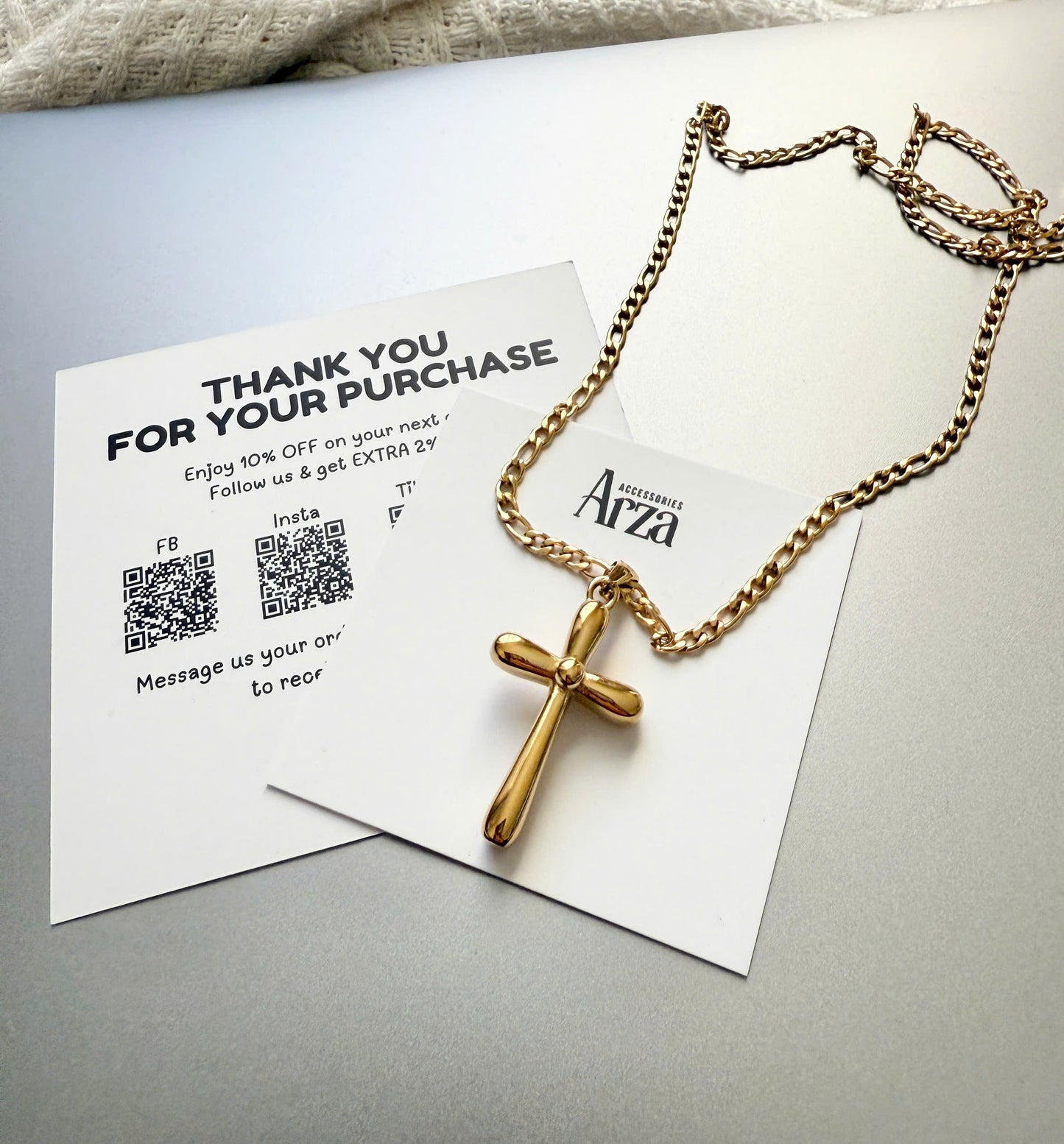 Gold Tone Cross Pendant Necklace for Women - Affordable Stainless Steel Everyday & Party Jewelry, Lightweight 13.2g Waterproof & Hypoallergenic - Arza Accessories