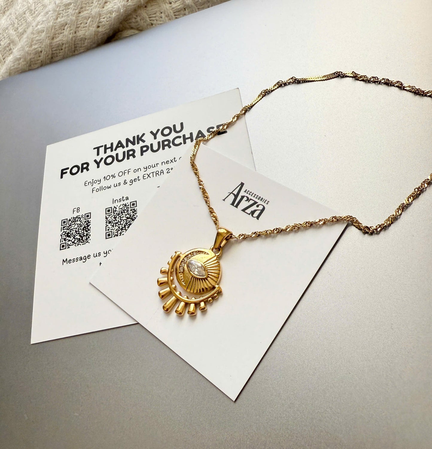Gold Tone Sun Pendant Necklace for Women - Trendy Stainless Steel Layered Chain Jewelry, Lightweight 6.5g Adjustable 41cm+5.5cm Length _ Arza Accessories