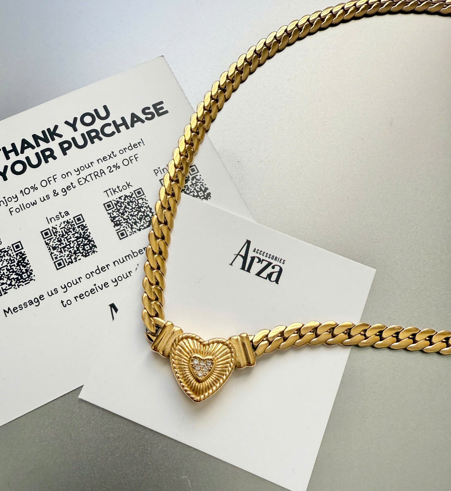 Gold-Tone Stainless Steel Heart Pendant Choker Necklace _ Trendy Minimalist Everyday & Party Jewelry _ Arza Accessories