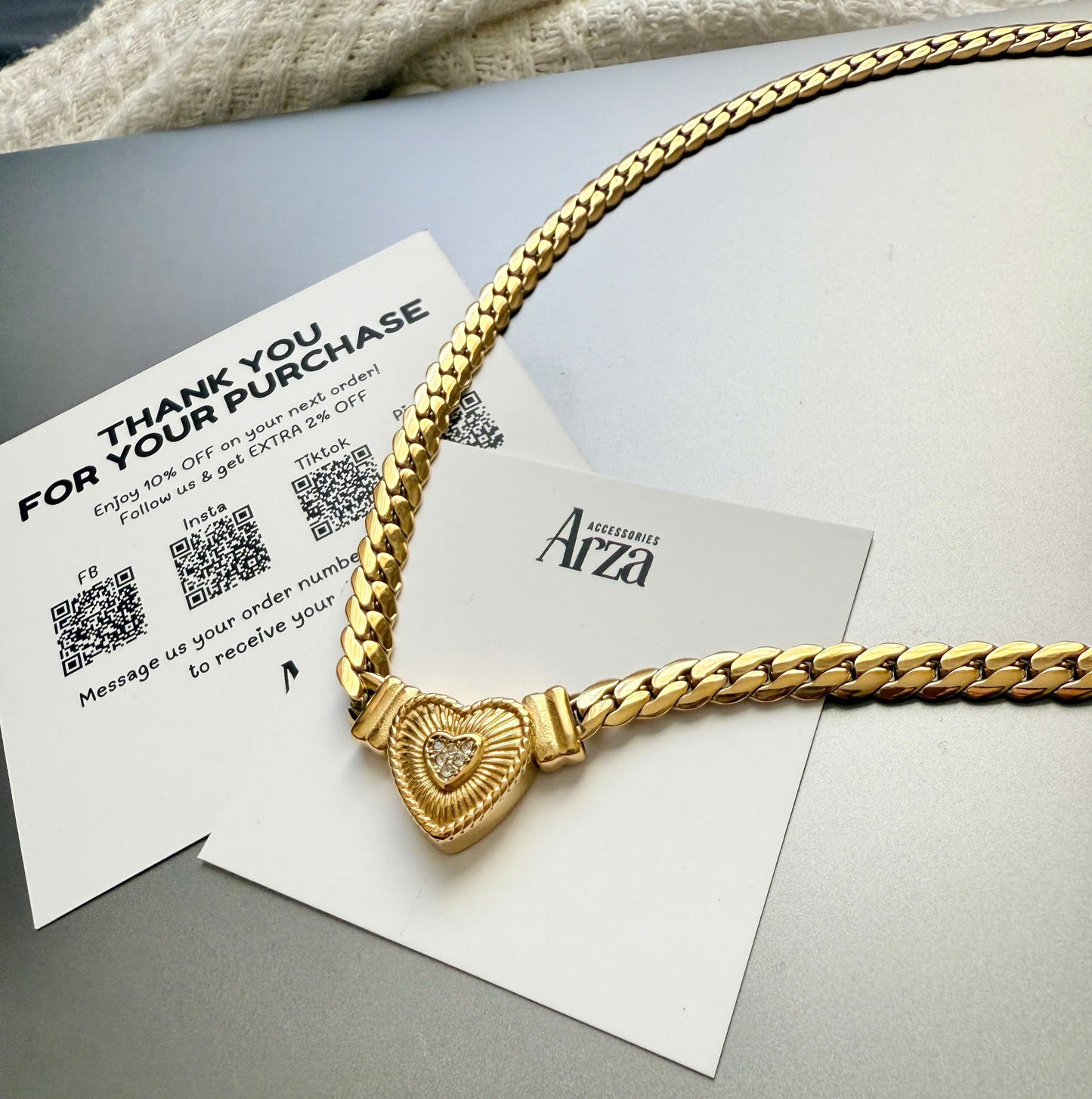 Gold-Tone Stainless Steel Heart Pendant Choker Necklace _ Trendy Minimalist Everyday & Party Jewelry _ Arza Accessories