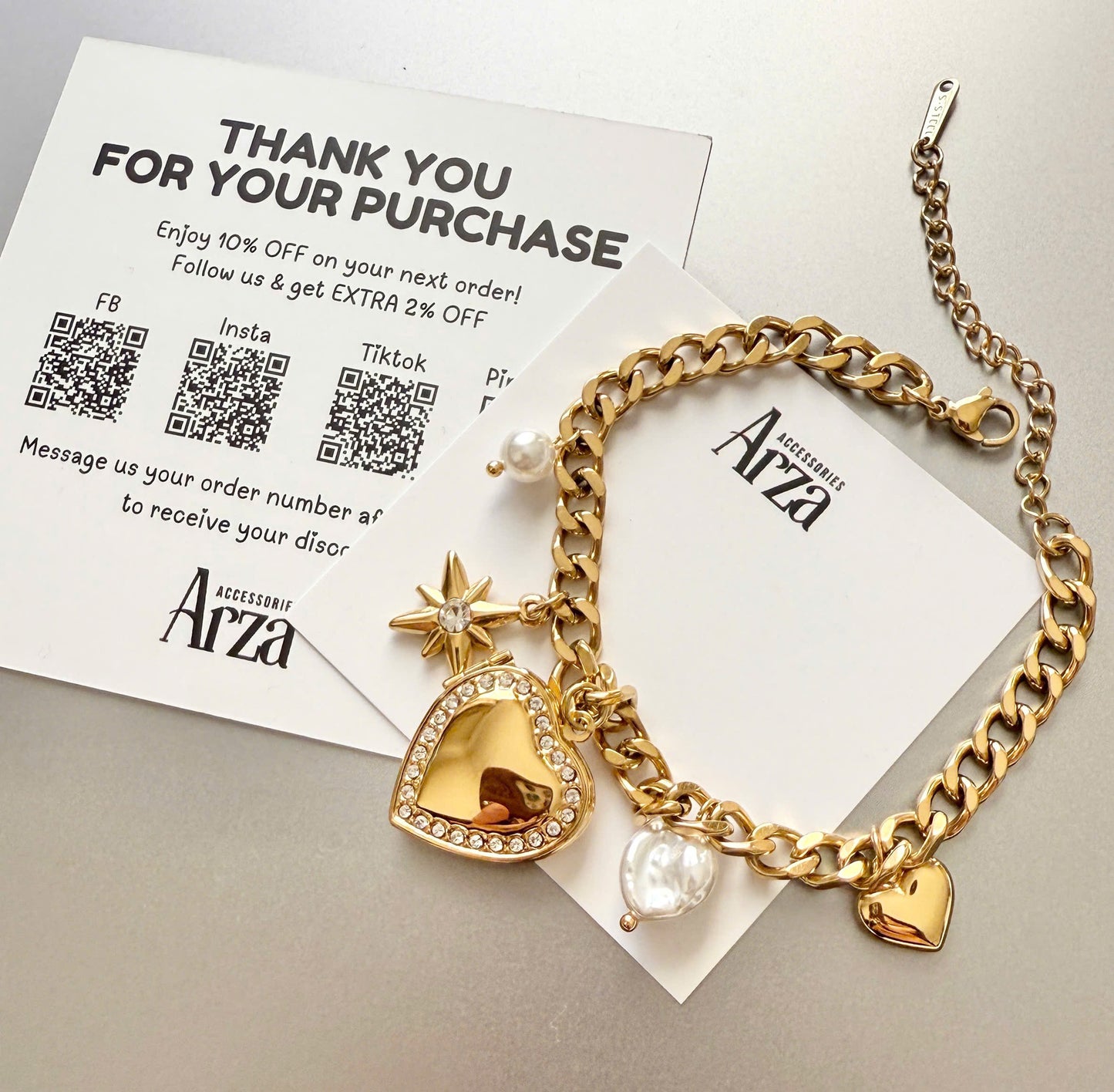 Bohemian Bracelets for Women | Gold Bold Heart Charm Adjustable Size | Everyday & Gift Wear | Arza Accessories