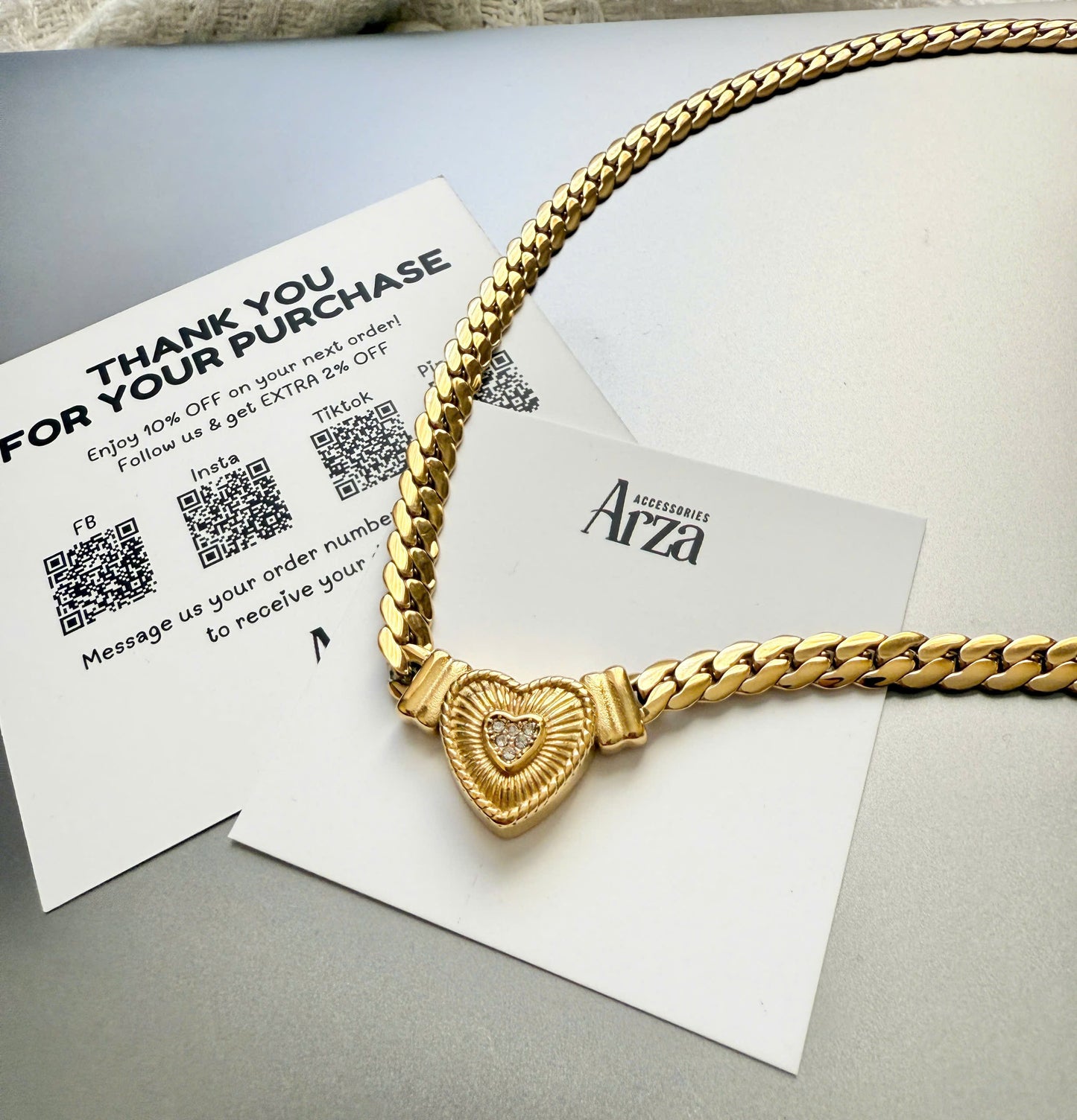 Gold-Tone Stainless Steel Heart Pendant Choker Necklace _ Trendy Minimalist Everyday & Party Jewelry _ Arza Accessories