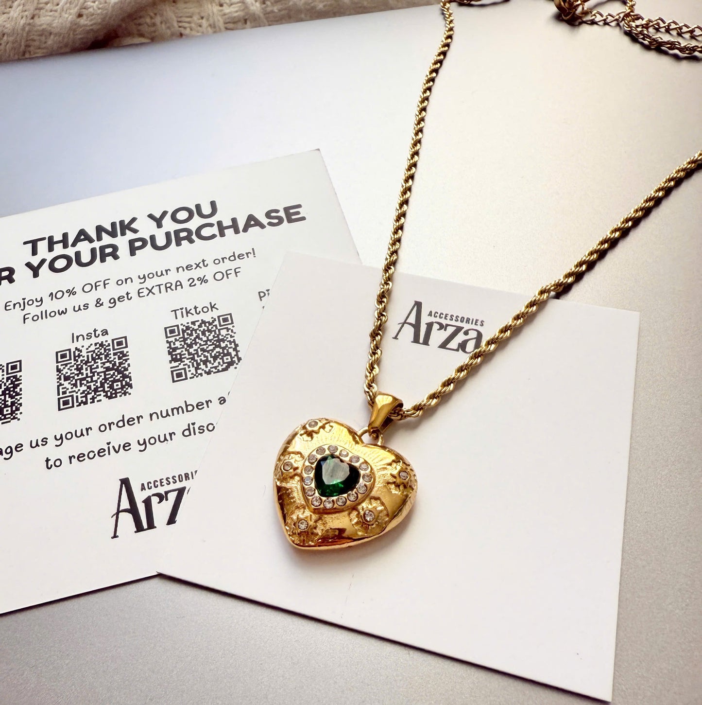 Gold Tone Heart Pendant Necklace with Blue Stone for Women - Trendy Stainless Steel Layered Chain Jewelry, Lightweight 15.61g Adjustable Length | Arza Accessories