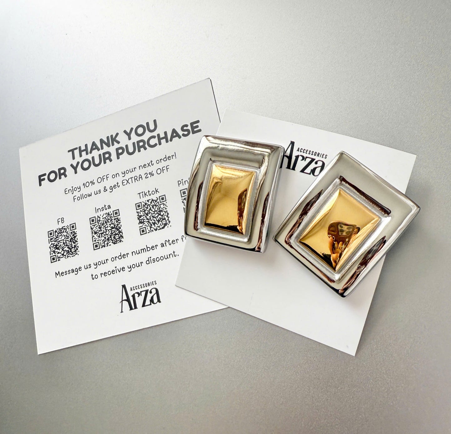 Gold & Silver-Tone Oversized Rectangle Earrings for Women - Bold Two-Tone Stainless Steel Statement Jewelry, Lightweight 28.8g Hypoallergenic Party & Evening Wear _ Arza Accessories